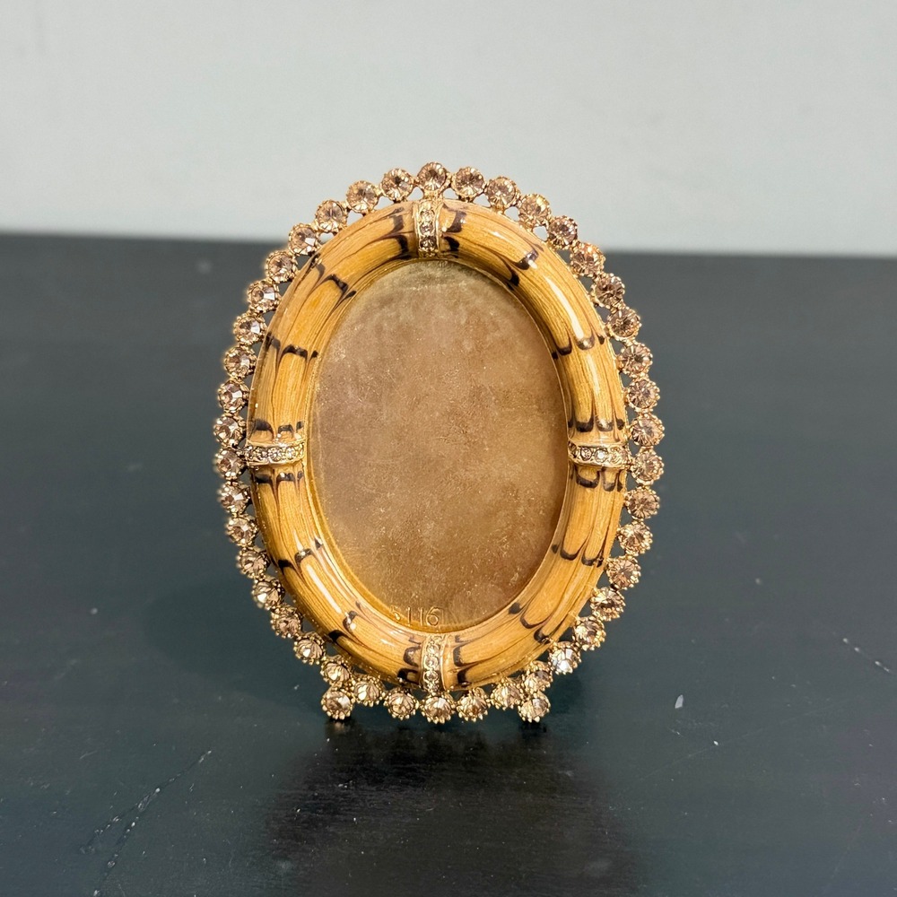 Jay Strongwater Mini Tiger Eye Enamel Oval Picture Frame Swarovski Crystal 5116